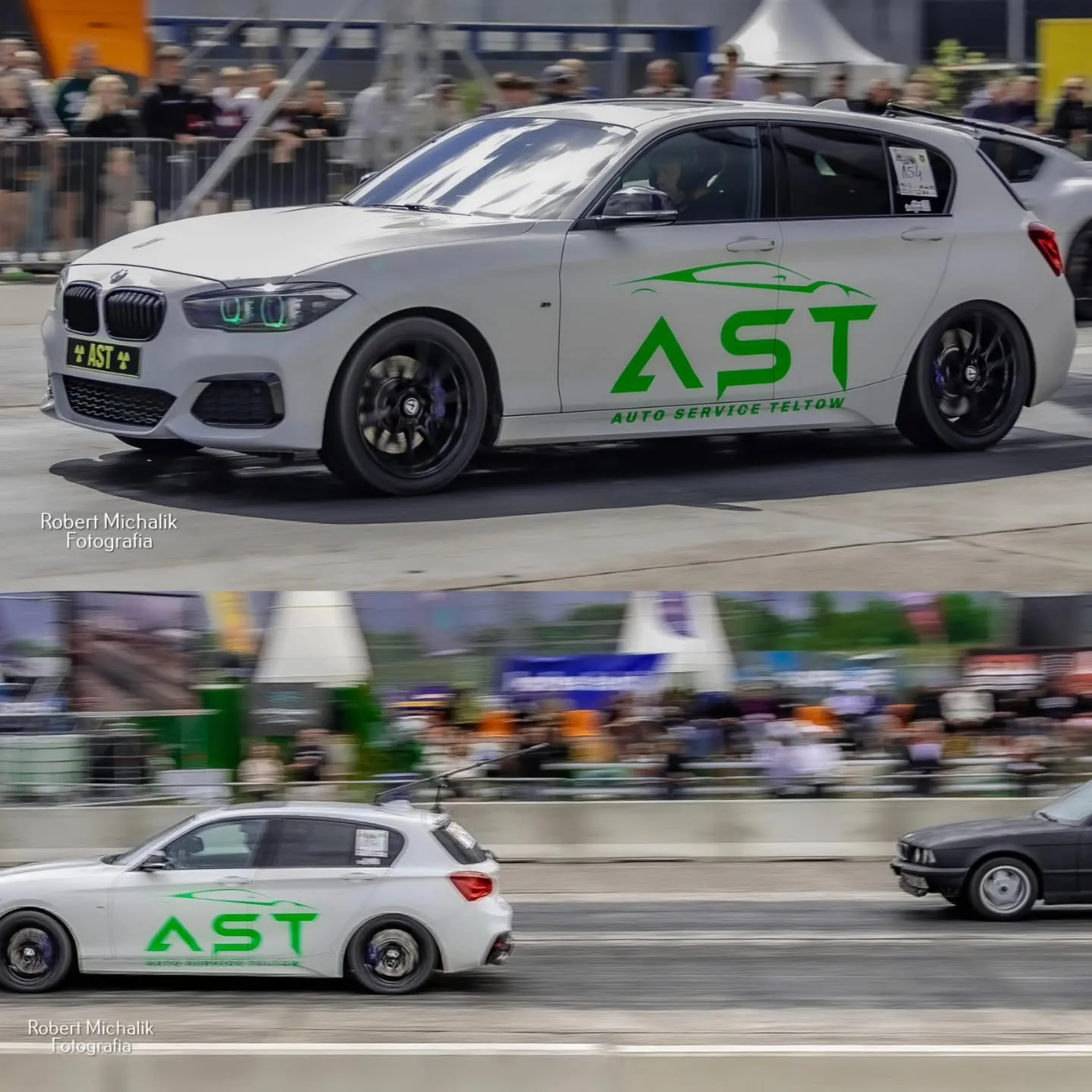 BMW M140i von schräg vorn auf der Rennstrecke